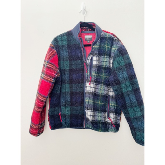 J.Crew Nordic sherpa-fleece full-zip jacket in mixed tartan holiday plaid M - Picture 2 of 9